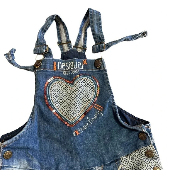 Desigual Girls Overalls Pubill Faded Printed Sequins Size 5-6 - Picture 8 of 12